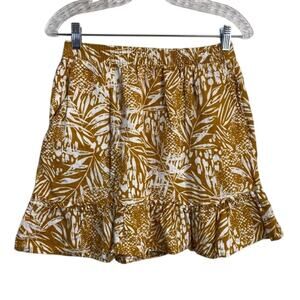 Christian Siriano Linen Womens Skirt size L Boho vacation Floral cream mustard